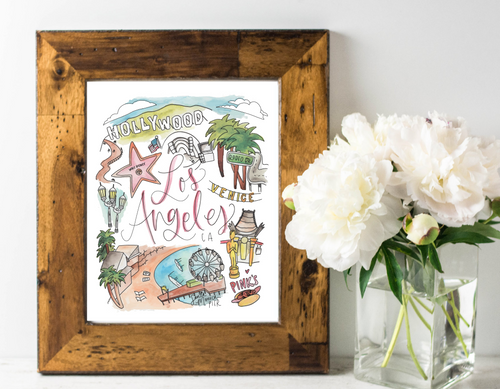 Los Angeles, CA Art Print | California Watercolor Art Print | Wall Hanging Artwork Decor 5x7 8x10 11x14