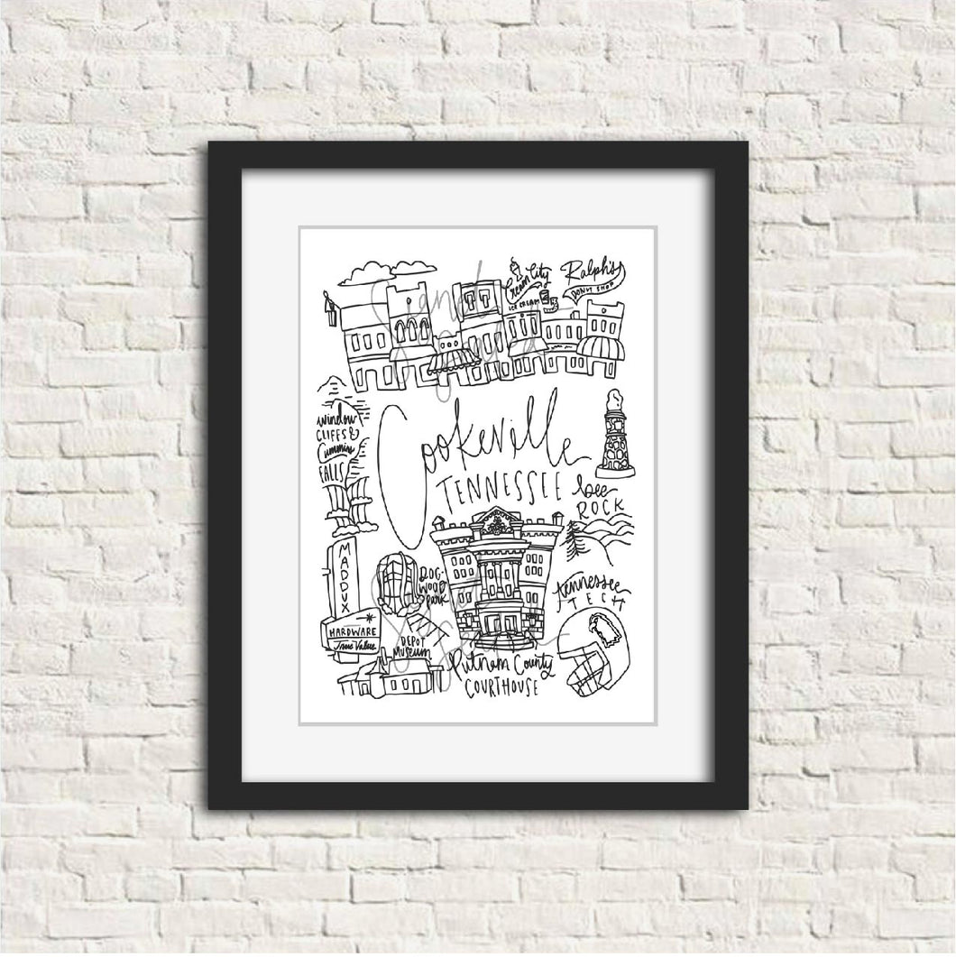 Cookeville Black and White Digital Download Art Print