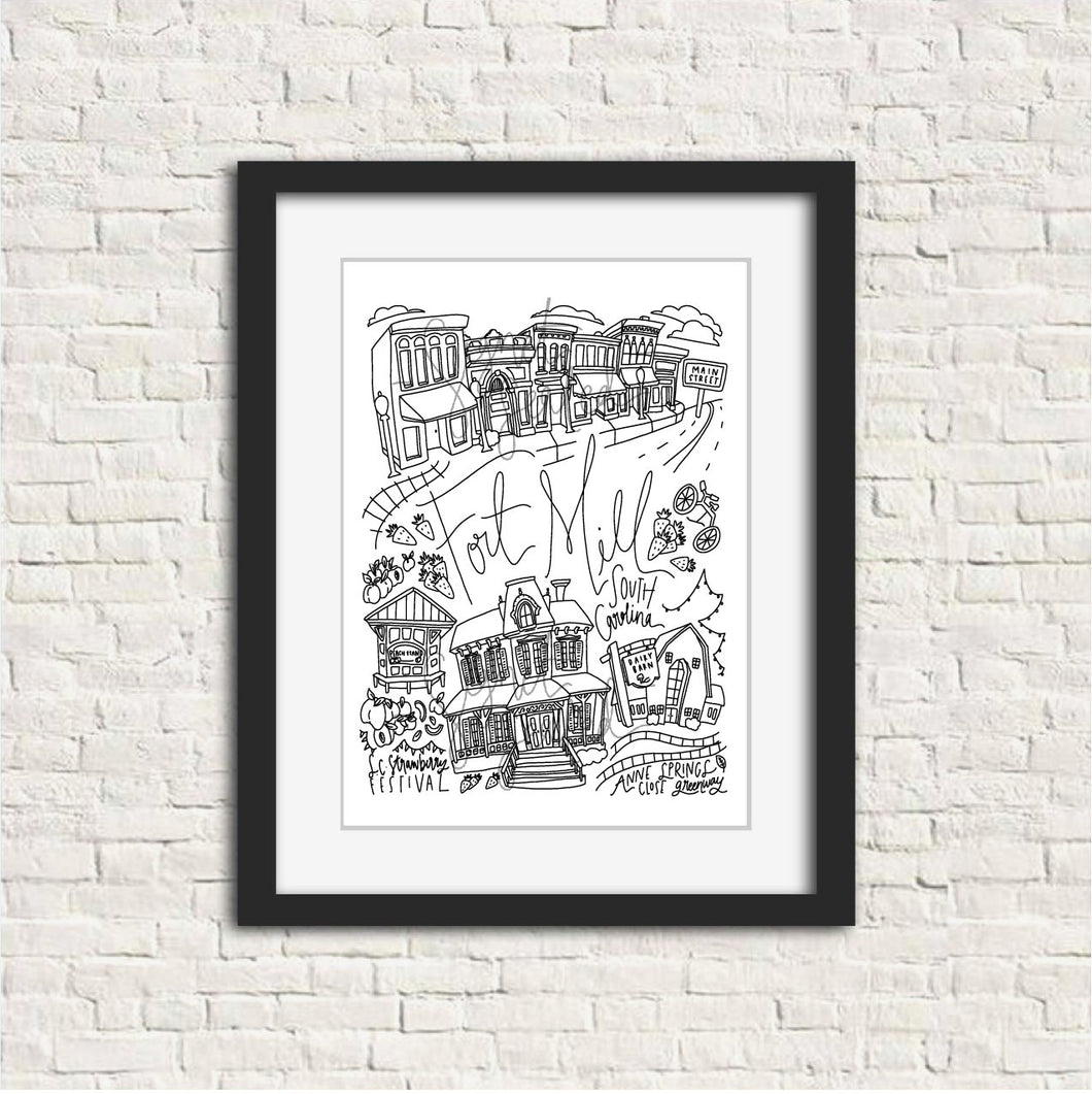 Fort Mill Black and White Digital Download Art Print