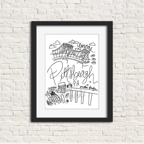 Pittsburgh Black and White Digital Download Art Print