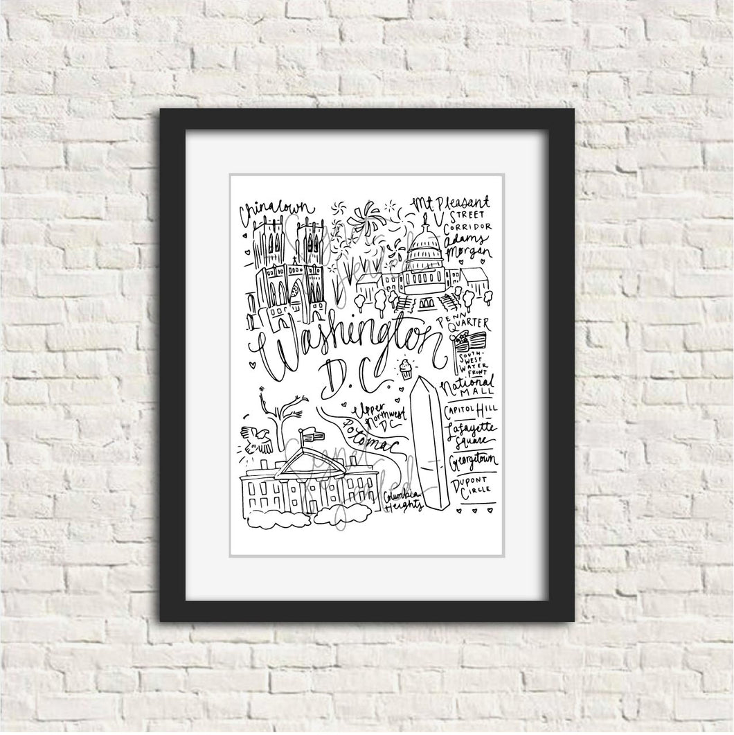 Washington DC Black and White Digital Download Art Print